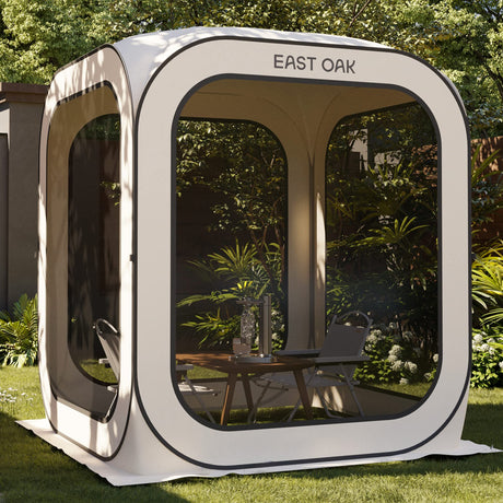 EAST OAK Screen House Tent Pop-Up, Portable Screen Room Canopy Instant Screen Tent 6 x 6 FT with Carry Bag for Patio, Backyard, Deck & Outdoor Activities, Beige EAST OAK
