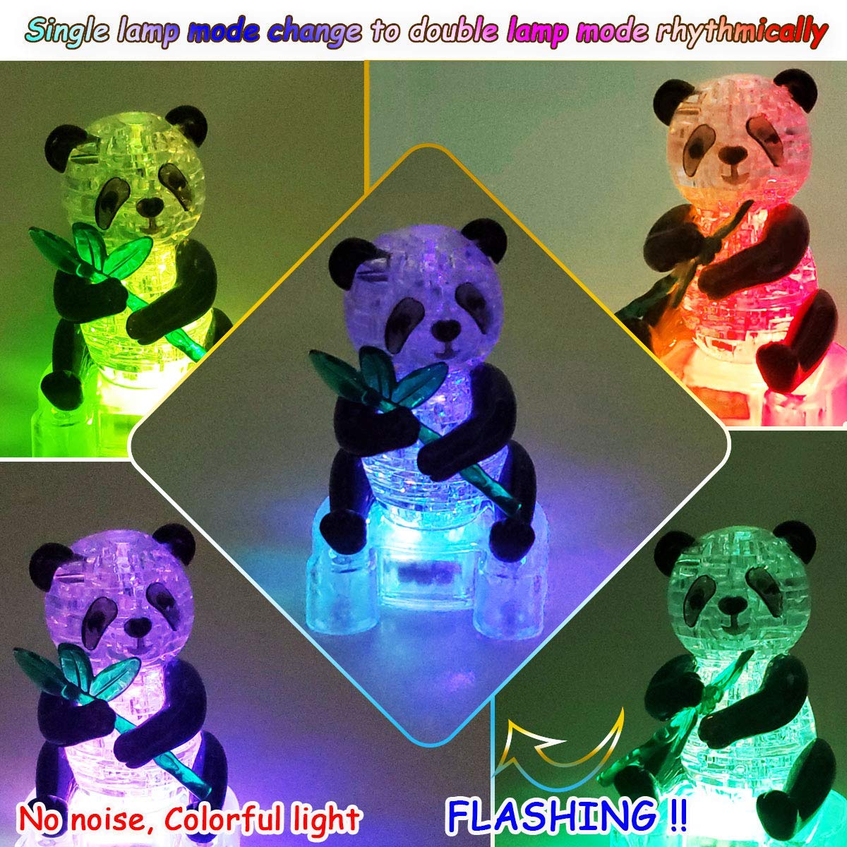 Coolplay 3D Crystal Puzzle Panda Gifts, Desk Toys with Light-Up Base 58 Pieces Coolplay