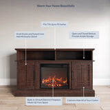 BELLEZE 48" TV Stand with 18" Electric Fireplace Heater, Modern TV Stand for TVs up to 50", Entertainment Media Stand with Open Shelves and Storage Cabinets for Living Room, Bedroom (Espresso) BELLEZE