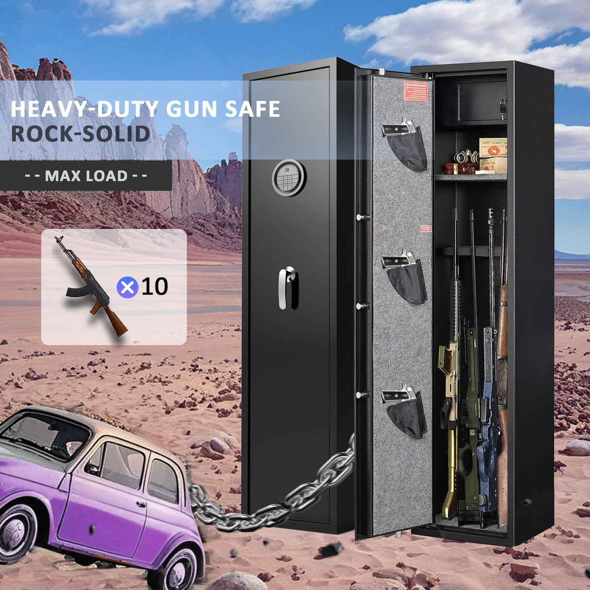 10-12 Rifle Safe, Gun Safe for Rifles and Pistols-Fingerprint, Biometric and Password Gun Cabinet, Rifle Safes for Home with No Assembly Required, Gun Locker Quick Access Marcree