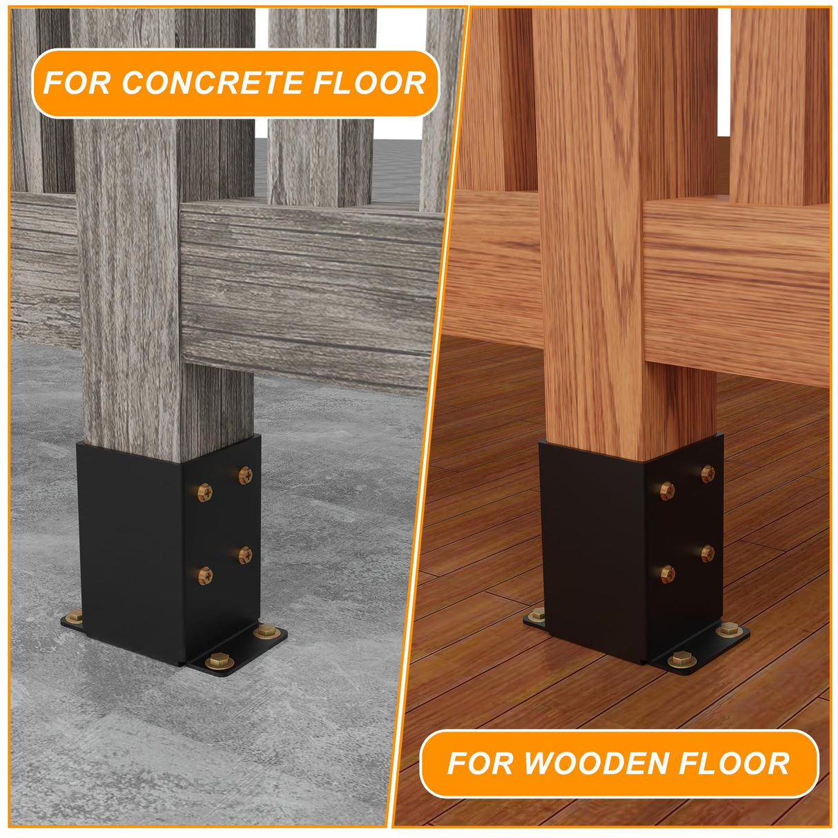 AOSTD 4x4 Post Base 4 Pcs- Inner Size 3.5x3.5 Inch Wood Fence Post Anchor - 13 Gauge Heavy Duty Solid Steel Black Powder-Coated Railing Post Brackets for Support Deck, Pergola - Includes Screws AOSTD