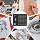 PANDAFLY 20-Piece Professional Sketch Pencil Set - Includes 4H to 14B Graphite Pencils, Charcoal Sticks, Vinyl Eraser, Kneaded Eraser, Sharpener, Blending Stump - Ideal for Artists and Beginners PANDAFLY