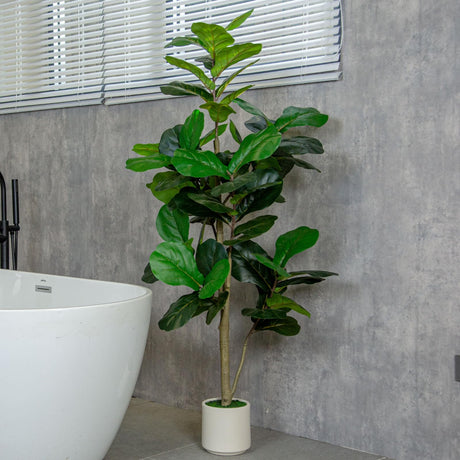 VIVATREES 6FT Fiddle Leaf Fig Artificial Tree with White Planter Pot,Faux Floor Plant, Indoor and Outdoor Fake Plants for Home Office Decor VIVATREES