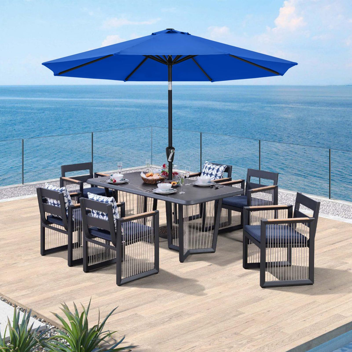 ABCCANOPY 9FT Outdoor Patio Umbrella, 8 Ribs Table Umbrella w/Crank for Easy Set Up, Suitable for Garden, Lawn, Deck & Backyard (Blue) ABCCANOPY