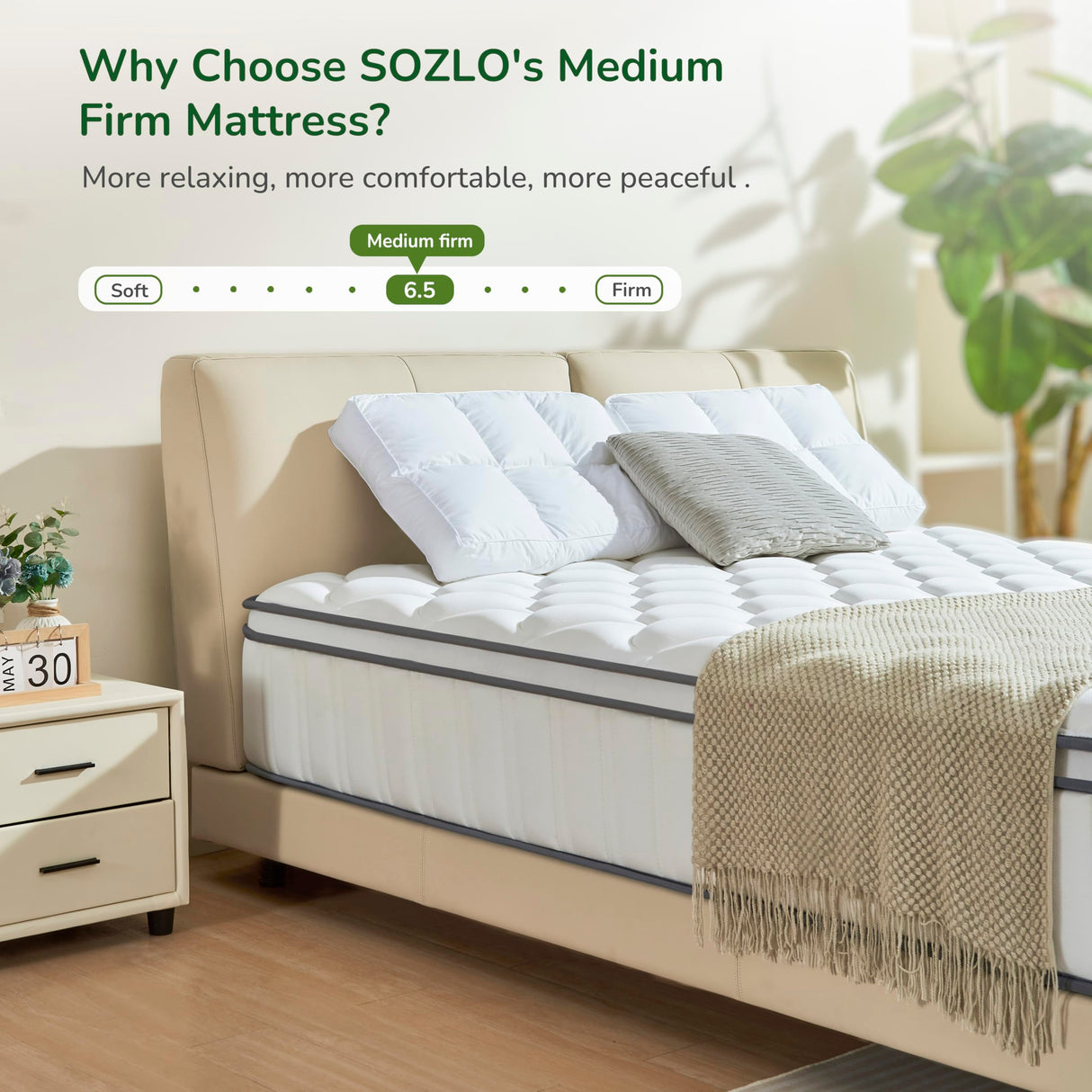 Sozlo Queen Size Mattress 14 Inch, Hybrid Mattress in a Box, Cooling Gel Memory Foam and Individual Pocket Springs, Motion Isolation & Edge Support, Medium Firmness for Pressure Relief Sozlo