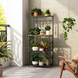 HOOBRO Kitchen Bakers Rack with Power Outlet, 4 Tiers Microwave Oven Stand with Storage, Coffee Bar Table with 9 S-shaped Hooks, Kitchen Storage Shelf Rack, Rustic Brown and Black BF58UHB01 HOOBRO