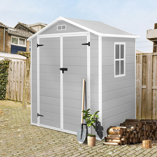 Seizeen 6x4.4FT Outdoor Resin Shed with Reinforced Floor, All-Weather Plastic Shed with Lockable Door, Window & Vents, Garden Tool Sheds & Outdoor Storage Clearance for Garden Patio Lawn (Gra - WoodArtSupply