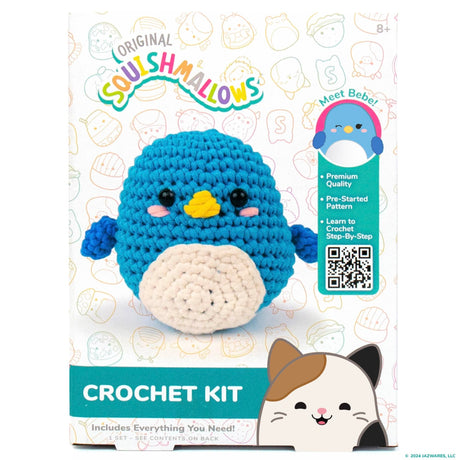 Squishmallow Original Bebe The Bluebird Crochet Kit, Includes Yarn, Crochet Hook, Starter Hooks, Step-by-Step Tutorials, Exclusive Crochet Kit for Beginners, DIY Craft, Crochet Kits, Great Teen Gifts Squishmallows