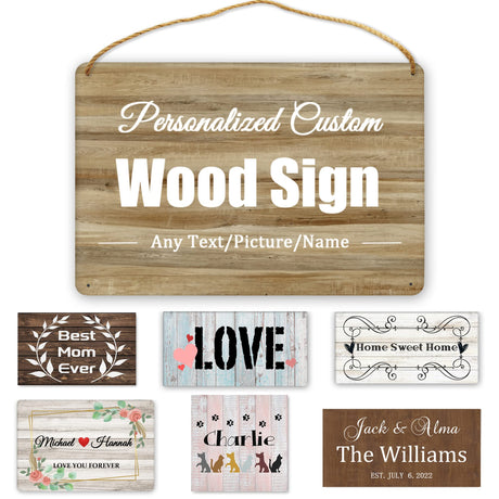 Custom Personalized Wood Signs for Gift Customized Wooden Board,Plank Decoration Gifts Custom Family Sign,Name Home Kitchen,Wall Art Farmhouse Vintage Rustic Decor Different Size 7.87"x11.8"(20X30cm) AXKEUDO