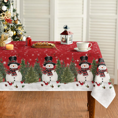 Horaldaily Christmas Tablecloth 60×84 Inch, Winter Snowman Trees Red Washable Table Cover for Party Picnic Dinner Decor