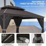 Sumshadow 12'x16' Hardtop Metal Gazebo, Outdoor Galvanized Steel Double Roof Canopy, Aluminum Patio Gazebo with Netting and Curtains for Patio, Lawns, Deck, Backyard,Grey Sumshadow