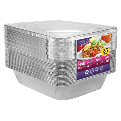 Nicole Home Collection Aluminum Pans With Lids Half Size 9x13 Extra Heavy Duty, Disposable Foil Pans For Baking (25 Sets) Nicole Home Collection