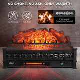 TURBRO Eternal Flame 26 in. WiFi Infrared Quartz Electric Fireplace Log Heater with Sound Crackling, Realistic Pinewood Logs, Adjustable Flame Colors, Remote Control, Thermostat, Timer, 1500W Black TURBRO