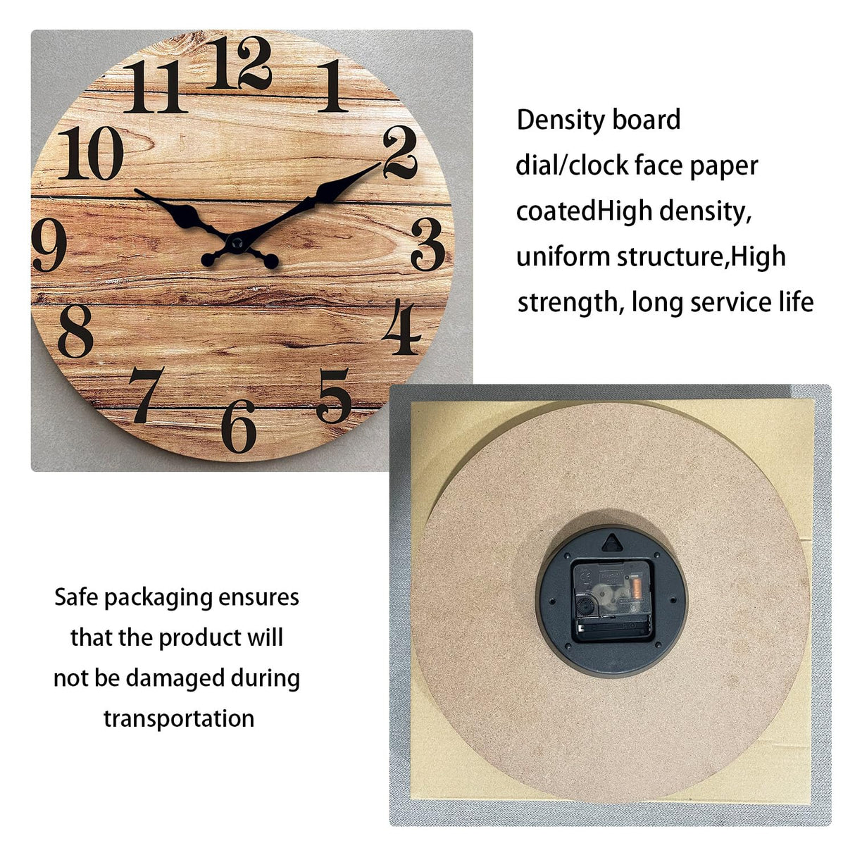 XNM Round Wood Wall Clock for Kitchen 12 Inch Farmhouse Small Wall Clocks Battery Operated Brown Wall Clock Silent (MDF No Solid Wood) XNM