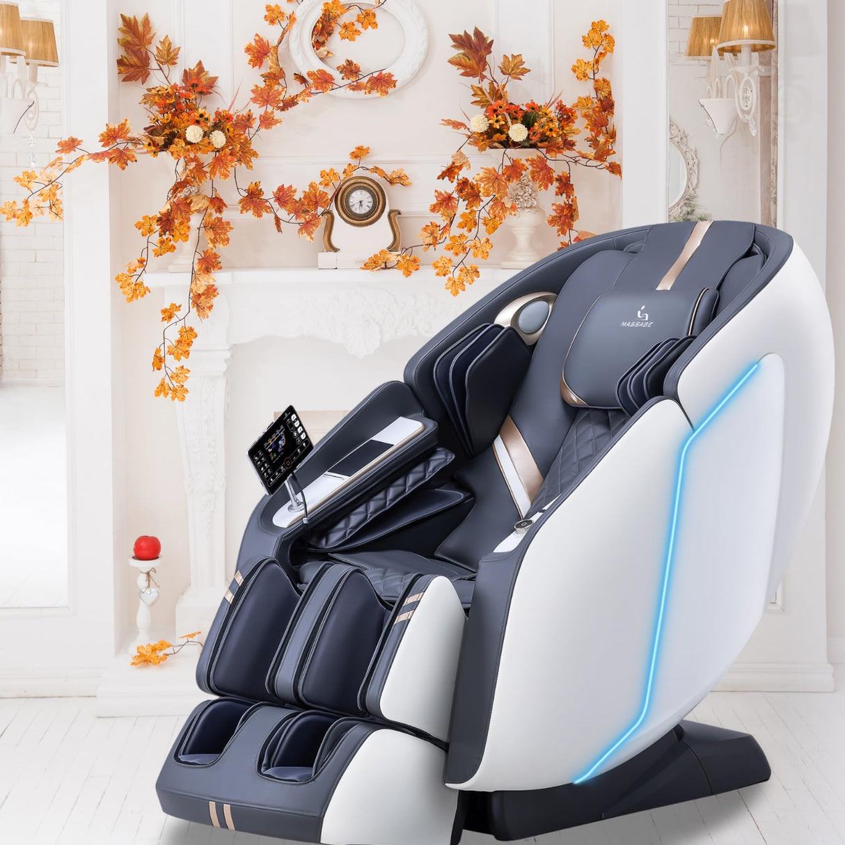 MassaMAX 4D Full Body Massage Chair with Zero Gravity, Extendable Footrest, SL Track, 15 Modes, AI Voice Control, Yoga Stretch, Foot Rollers, and Waist & Calves Heating Comfort with Cover (White) MassaMAX