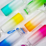 AGH Sublimation Glass Tumblers,16OZ Colored Frosted Glass Cups with Carrying Handle Lid,Different Color Gradient Glass Cups,Suitable for Milk, Soda, Juice, Drinks,Easy to Carry（12 PACK） AGH