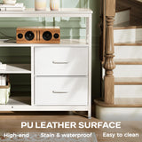 Huuger TV Stand Dresser with Power Outlets and LED Lights, 4 Drawers Entertainment Center with Shelves, 54 Inch Media Console for 55 60 Inch TV, 4 AC Outlets, 2 USBs, Dresser with PU Finish, White Huuger