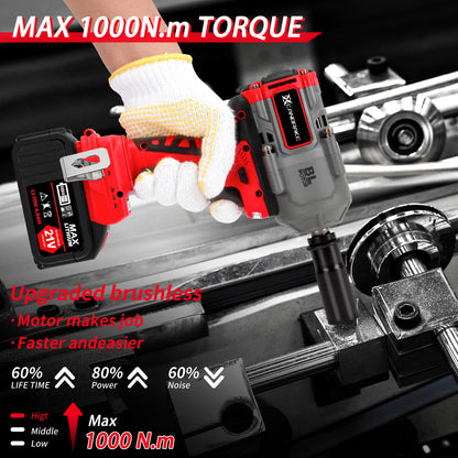 Canbrake 1000N.m(740ft-lbs) Cordless Impact Wrench,21V 1/2 Inch High Torque Impact Gun with 2 x 4.0Ah Batteries,Fast Charger & 5 Sockets,Electric Impact Variable Speeds for Car Truck Mower Ho - WoodArtSupply