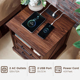 ACCOHOHO 18" Farmhouse Nightstand with Charging Station,End Table with 2 Drawers Storage,Side Table,Bedside Cabinet for Bedroom,Living Room,Brown ACCOHOHO