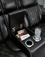 Signature Design by Ashley Boyington Modern Leather Match Power Reclining Loveseat with Console, Adjustable Headrest, Massage, Heated Seat and LED Lights, Black Signature Design by Ashley