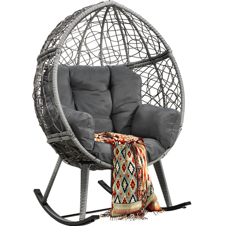 YITAHOME Outdoor Rocking Egg Chair with Cushioned Comfort, Wicker Patio Rocker 250lb Capacity, Anti-Slip, All-Weather Resilient Rattan Design for Indoor & Outdoor Relaxation Spaces, Grey YITAHOME