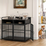 Saudism Dog Crate for Large Dogs, Black Furniture Dog Crate, Large Dog Kennel Indoor, Heavy Duty Wood Dog Cage Table with Drawers Storage, Sturdy Metal, Inner Size: 39.4" L x 22.5" W x 23.3" H Saudism
