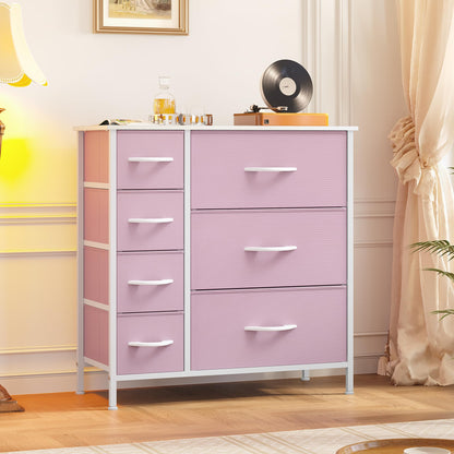 YITAHOME Pink Dresser for Bedroom, 7 Drawers Fabric Dresser, Organizer Unit for Living Room, Hallway, Closets - Sturdy Steel Frame, Wooden Top & Easy Pull Fabric Bins