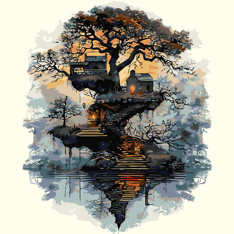 GXGLLPZBY Tree House Lake Paint by Numbers Kit for Adults Beginner,DIY Tree House Lake Paint by Numbers for Adults,Easy Canvas Paint by Number Without Frame Home Wall Decor 16 x 16 in GXGLLPZBY