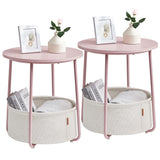 VASAGLE Nightstands, Set of 2 Bedside Tables with Fabric Basket, Small Round Side Tables, End Tables, for Bedroom, Jelly Pink and Cream White ULCT668R01 VASAGLE