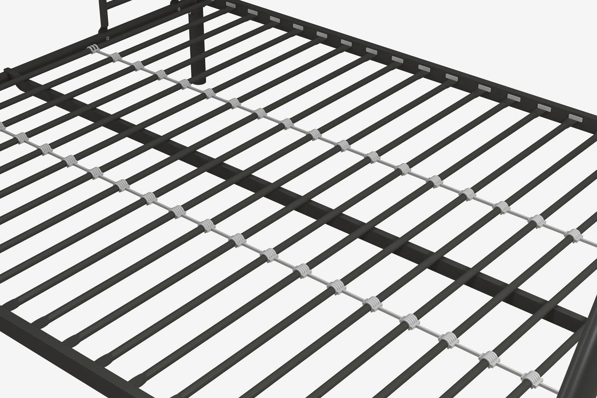 DHP Dusty Metal Bunk Bed Frame for Kids, Teens, and Adults, With Angled Ladder, High Full Length Guardrail, Smooth Rounded Edges, No Boxspring Required, For Small Spaces, Twin-Over-Full, Black DHP