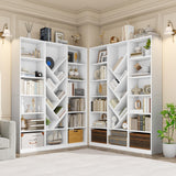 Nosepen 71" White Bookshelf, 6-Tier Floor Standing Bookcase with 13 Square Storage, Tall Bookshelf with Adjustable Shelves, Modern Tree Style Display Organizer for Office, Living Room, Library, White Nosepen