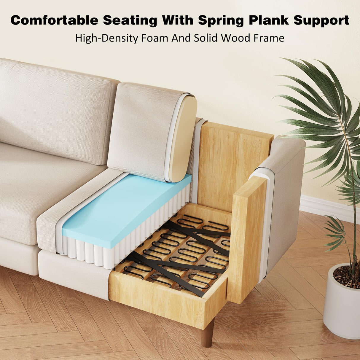 Furnimart Loveseat Sofa 66" W, Deep Seat Sofa for Living Room, 2-Seat Mid Century Couch, Comfy Cloud Couch with Removable Upholstered Cushion Cover, Modern Sofa for Office, Apartment, Bedroom, Beige Furnimart