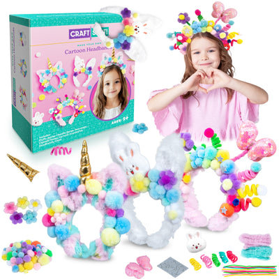 DIY Headband Making Kit for Girls, Make Your Own Fashion Headbands for Kids, DIY Hair Accessories- Unicorn,Rabbit,Butterfly, Little Children Pipe Cleaners Arts & Crafts, Christmas Birthday Party Favor