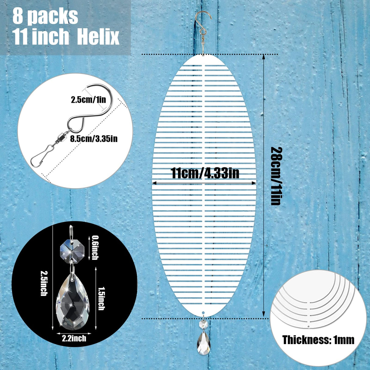 WindMage 8 Pack 11inch Sublimation Wind Spinner Blanks 3D Aluminum Metal Wind Sculpture Kinetic Spinners for Yard and Garden Indoor Art Ornaments Hanging Decoration (Helix) WindMage