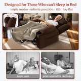Cfvyne Three Motor Large Power Lift Chairs Recliners for Big and Tall Elderly, 180° Lay Flat Lift Chair, Infinite Position, Power Headrest, Heat & Vibration Massage - Plush Flannel (Dark Brown) Cfvyne