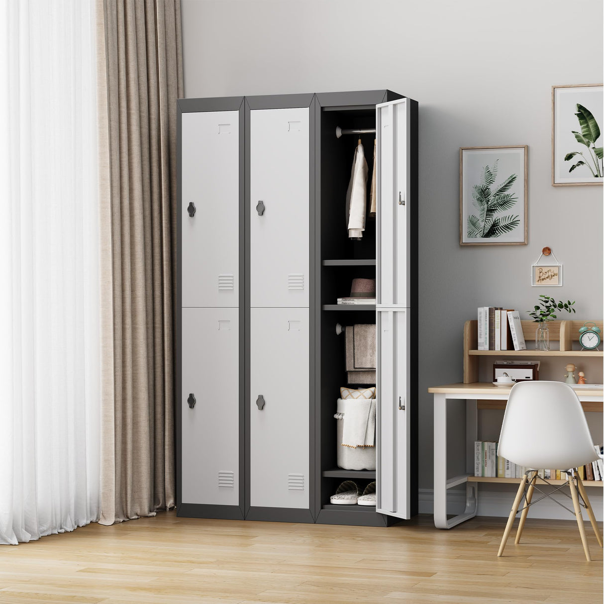 Metal Storage Cabinet with 2 Doors, 72’’ Tall Lockers for Employees Students with Shelves, Metal Storage Steel Locker for School Garage Office Gym Home Warehouse, Assembly Required, Grey+Black CABIHOME