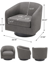 Swivel Barrel Accent Chair, Modern Round Linen Arm Chair for Living Room, Bedroom, Comfy Club Reading Chairs for Adults（Linen Fabric, Grey, Set of 2 DREAMSIDEA