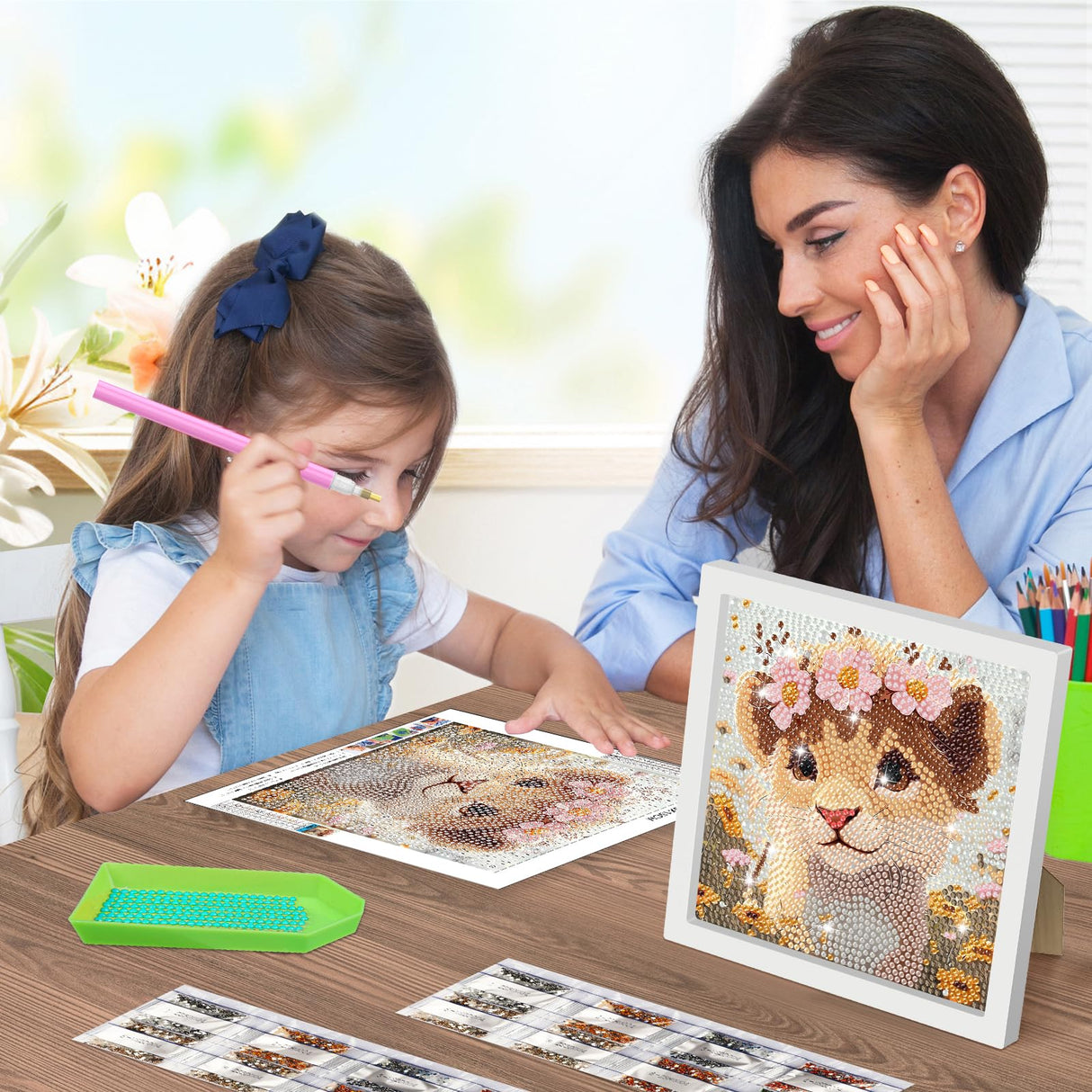 SENQAO Lion Diamond Art Kit for Adults with Frame Art and Crafts for Adults Ages 6-8 -10-12 Easy to DIY Diamond Art for Adults and Adult Beginners Home Wall Decoration 7.1x7.1inch SENQAO