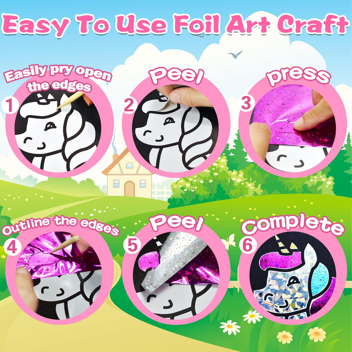 LICSOR Foil Art & Crafts Activity for Kids, Fun Craft for Girls Ages 4-6-8-12, Unicorn Princess 2-in-1 DIY Creative Travel Toys Art Supplies, Birthday Gift Party Favor for Kid 4 5 7 9 10 11 Year Old LICSOR