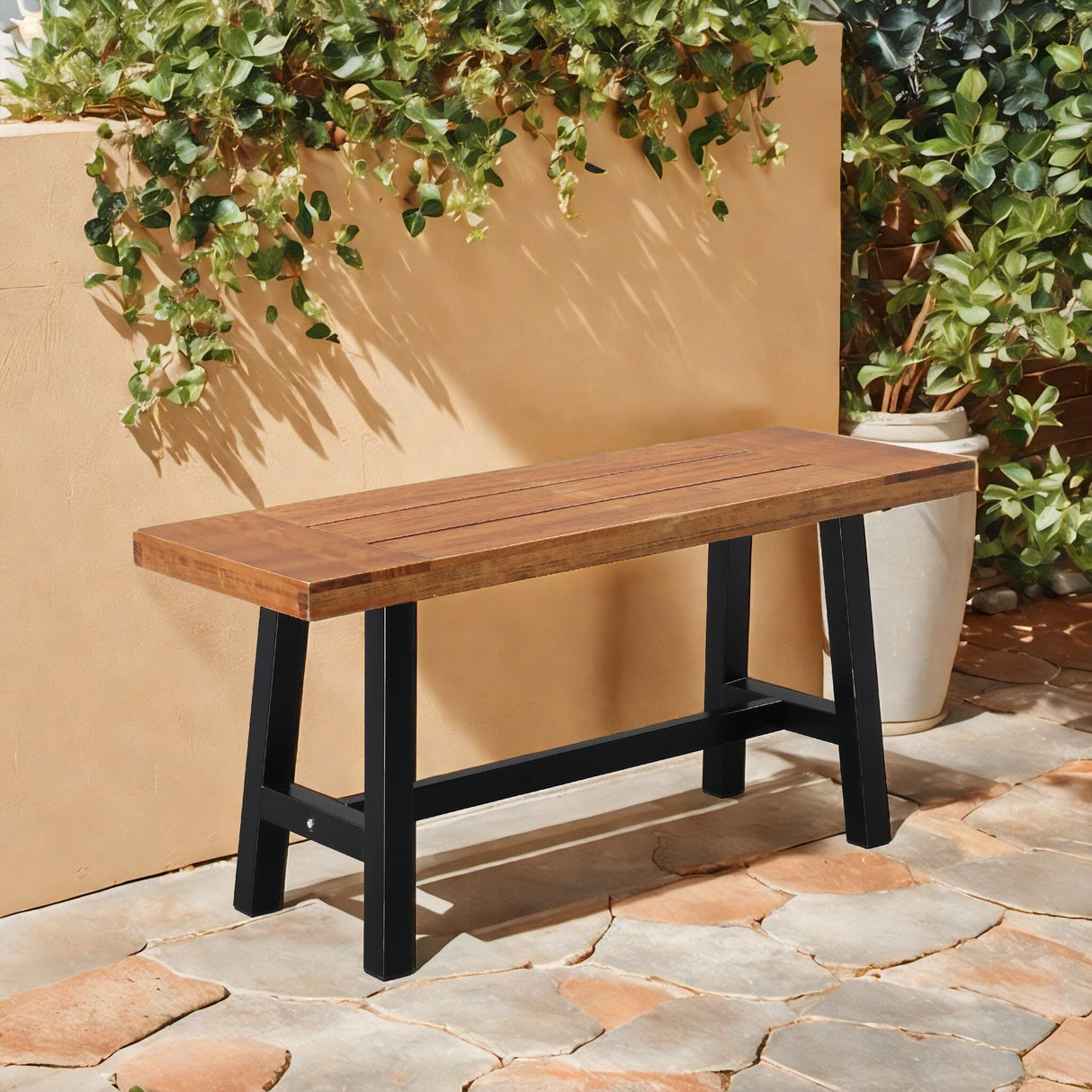 VINGLI Outdoor Bench with Metal Legs Rustic, Wood Dining Bench Indoor Outdoor Porch Benches for Yard Garden Dining (40in) VINGLI