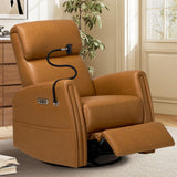 COLAMY Electric Power Swivel Recliner Chair, PU Leather Rocking Chair, 270° Swivel 145° Recliner Chair with Built-in Charging Ports for Living Room, Home, CognacBrown COLAMY