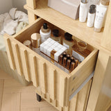 Maupvit 68" Tall Bathroom Storage Cabinet, Boho Wood Storage Cabinet Freestanding, Home Space Saving Organizer with Fluted Door & Drawer for Living Room, Dining Room, Kitchen, Utility Room Maupvit