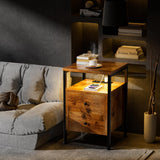 YILQQPER Nightstand with LED Light, Charging Station, 2 Deep Drawers & Shelves, Wood Night Stand Bed Side End Table for Bedroom & Living Room, Rustic Brown YILQQPER