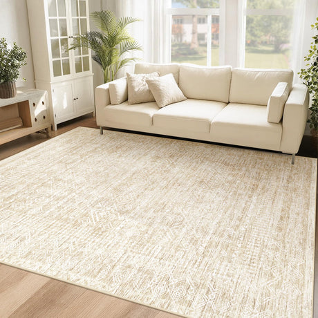 Washable Area Rug 5x7: Moroccan Rug for Living Room Geometric Boho Rug Farmhouse Non Slip Stain Resistant Rugs Low Pile Soft Carpet for Bedroom Dining Room Home Office Children Room (Beige,5'x7') VECARF