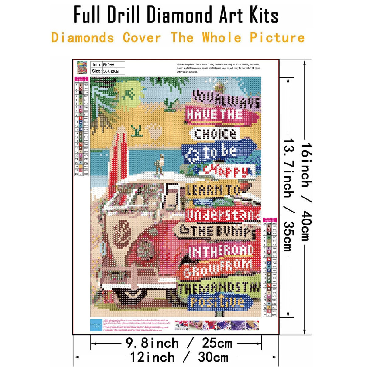 puonidwo Tropical Beach Diamond Art Kit for Adults, Motivational 5D Bus Diamond Painting Kit for Beginners, for Home Decor 12x16 Inch puonidwo