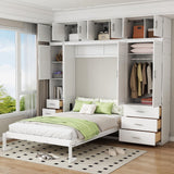 Harper & Bright Designs Full Size Murphy Bed Cabinet Wall Bed Chest with Storage Shelves, Drawers and Built-in Wardrobe Wood Murphy Bed Frame for Home Office or Small Room - White Harper & Bright Designs