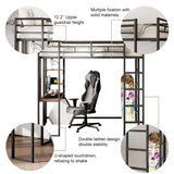 Merax Black Twin Metal Loft Bed with Desk and Shelves, Noise-Free Design Merax
