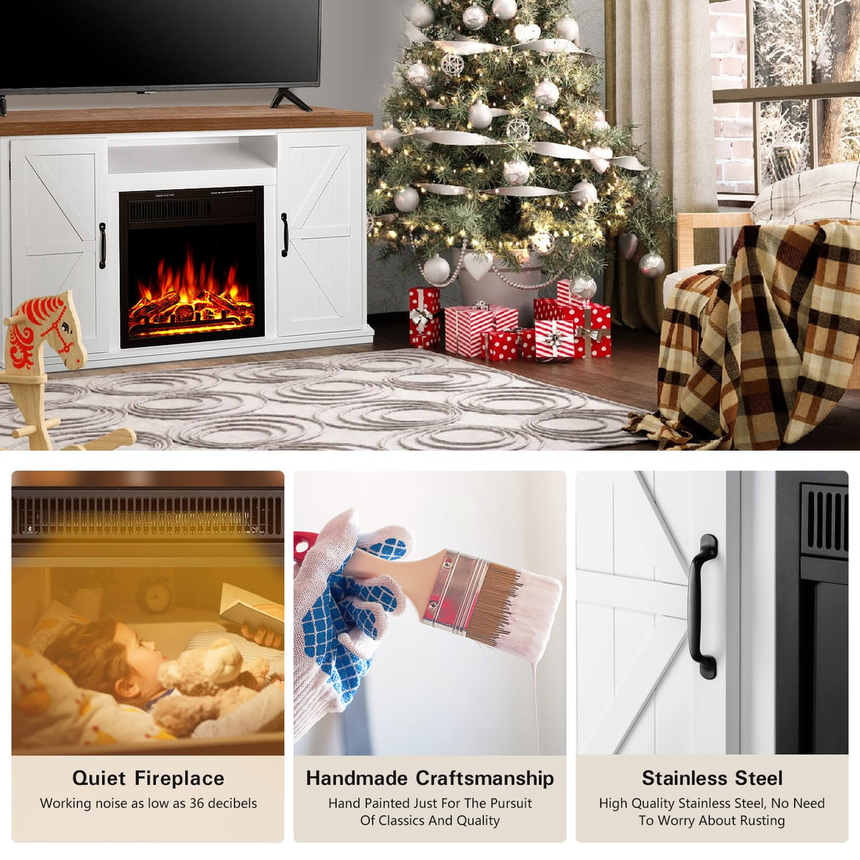 R.W.FLAME Fireplace TV Stand for 50 Inch TV, Modern Entertainment Center with 20" Electric Fireplace, TV Console with Open Shelves for Living Room and Bedroom, 48 Inch, Walnut R.W.FLAME