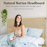 Yechen 48" Natural Rattan Headboard Queen Size with 6 Storage Drawers and Charging Station, Tall Light Wood Boho Queen Headboard Only, Freestanding Wicker Sturdy Frame Wall Headboards, Natural Yechen