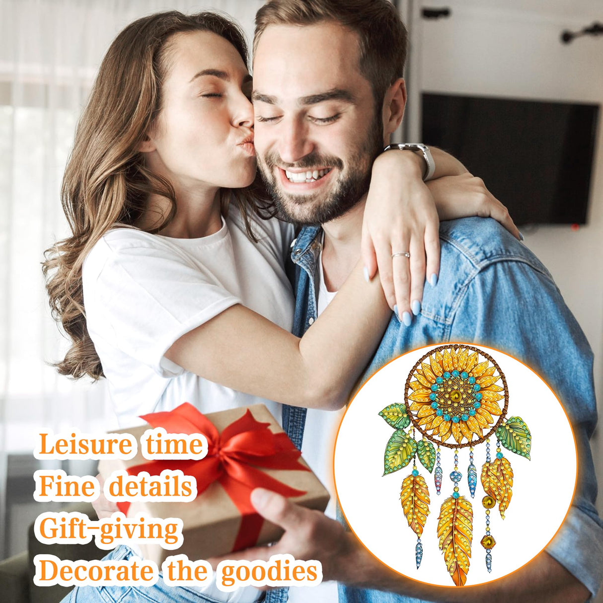 Ginfonr Diamond Painting Kits Hanging Pendant, Dreamcatcher Summer Decor for Porch, Flower Sun Catcher for Front Door Sign, Double Sided Home Hanging Kits for Garden Wall Window (8 x 8inch) Ginfonr